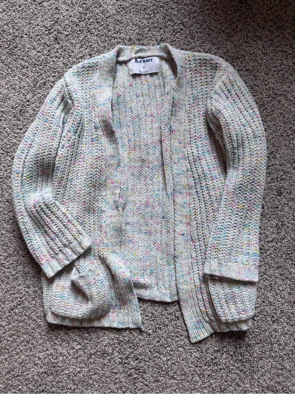Old Navy Cream Speckled Open Cardigan with Pastel Flecks